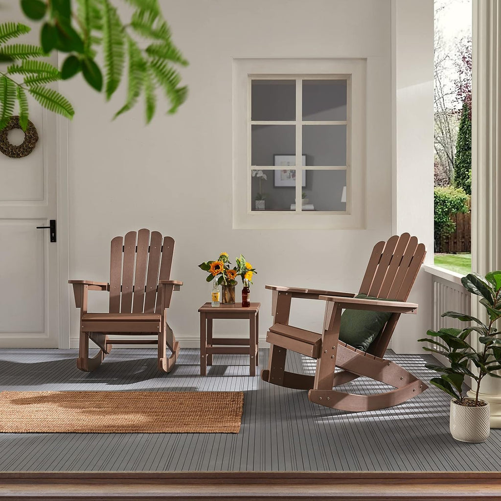 Adirondack Rocking Chair Set of 2, Brown | Eco-Friendly Wood-Style Outdoor Patio Rocker - Heavy Duty 350 lbs Capacity, All-Weather Recycled Plastic, Easy Assembly