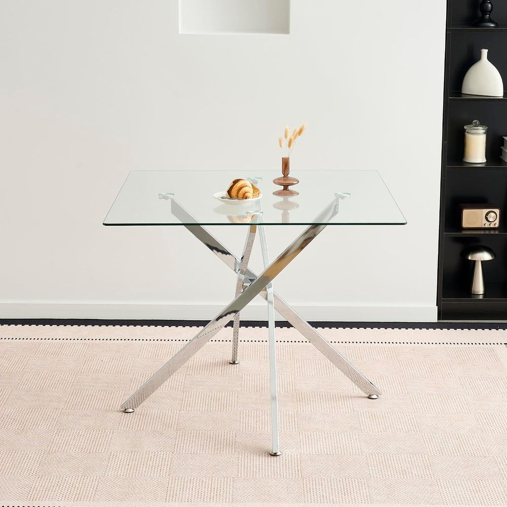 HomVent 36'' Square Glass Dining Table Set for 4,Modern Square Glass ...