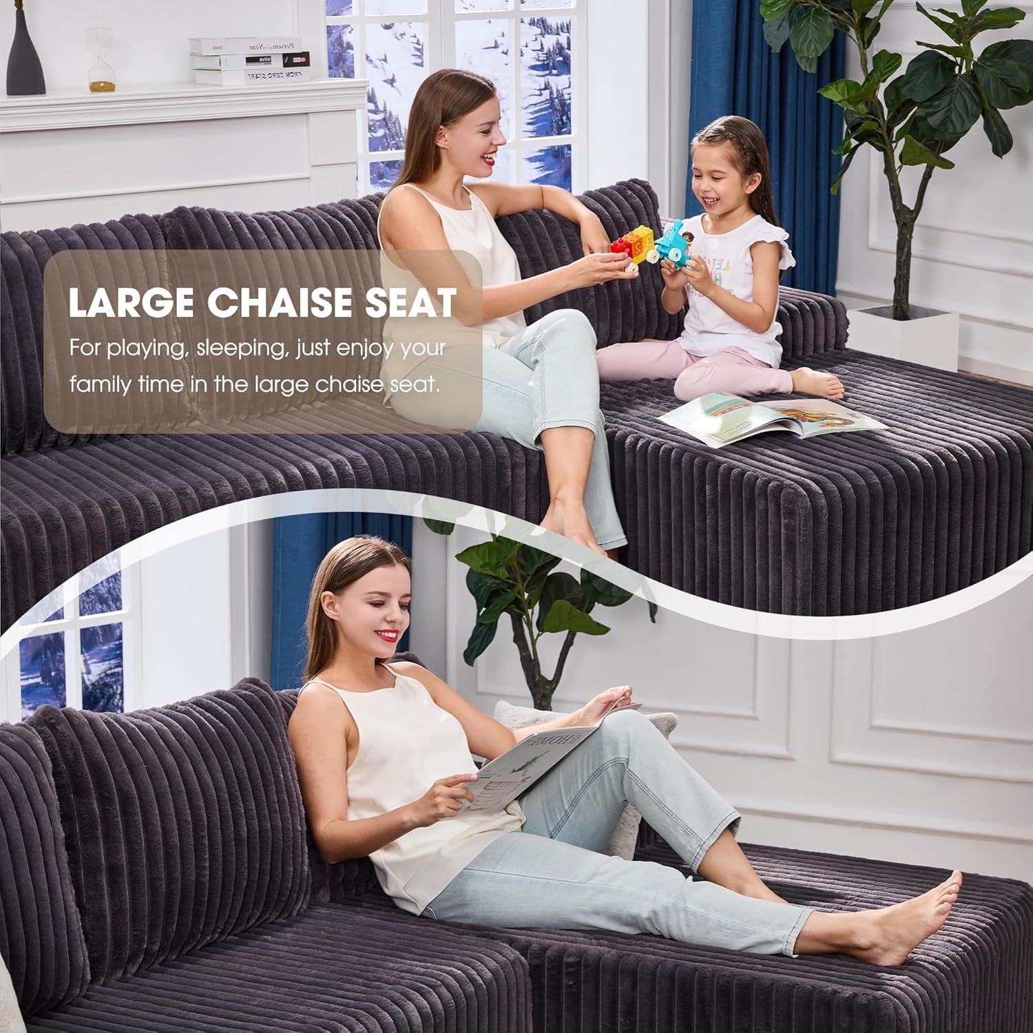 Hobestluk Boneless Couch Modular Sectional Sofa L-Shape Cloud Couch Lounge | 96" Right Facing Chaise Darkgrey,Memory Foam,Removable Cover,Non-slip Bottom,No Assemble Required,Furniture for Small Home