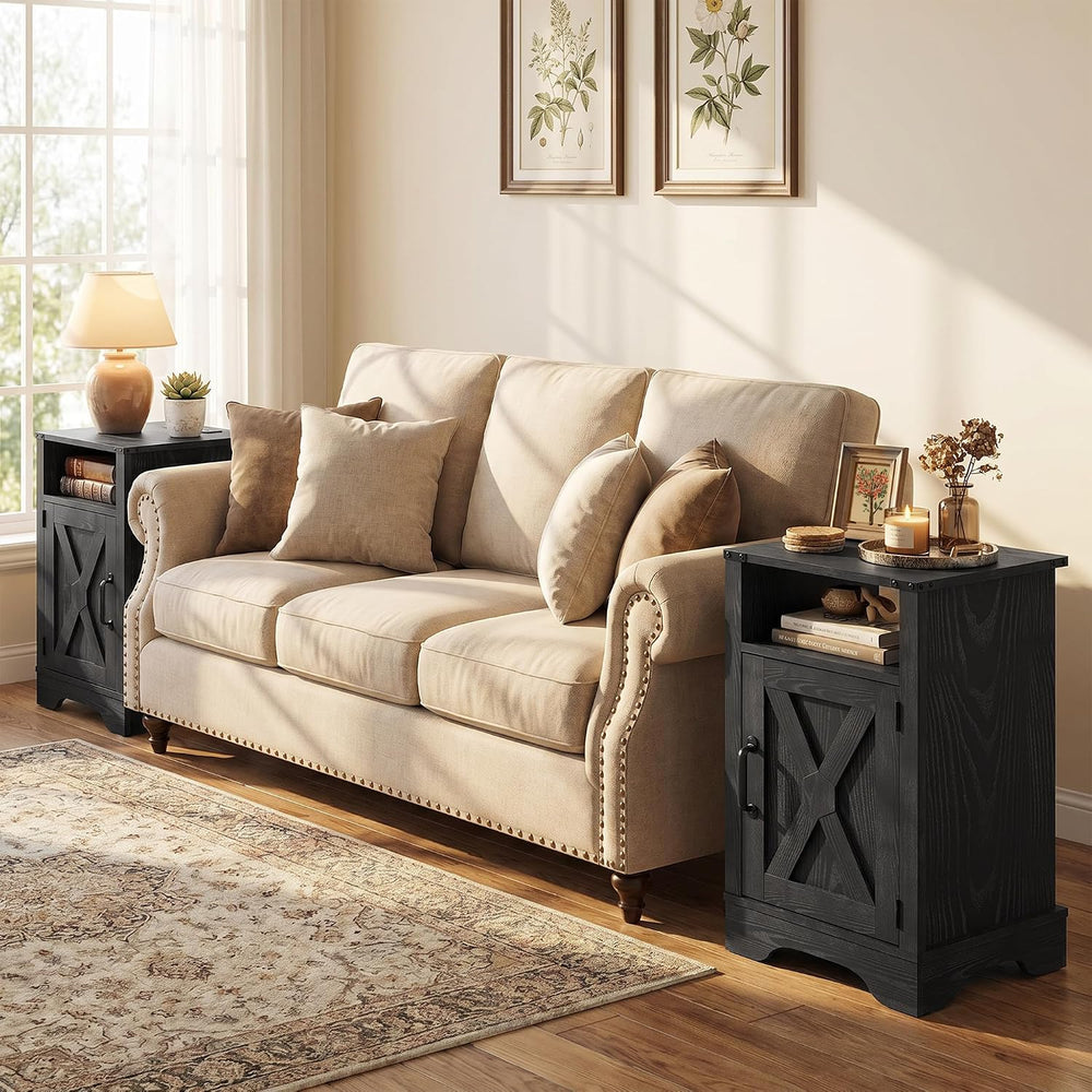 FansaFurn Farmhouse End Table with Charging Station Set of 2, Rustic Night St...