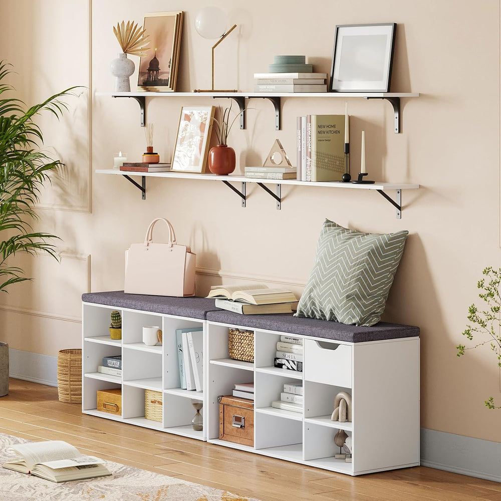 DINZI LVJ Shoe Storage Bench with Cushion, Cubby Shoe Rack with 9 Cubbies, Ad...