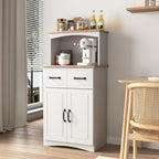 Freestanding Kitchen Pantry with Dawer & Shelf, Double Door, Rectangular Storage Cabinet, Modern Minimalist, for Living Room, Dining Room, White