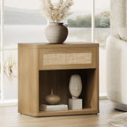 SICOTAS Night Stand 26" Wide Large Nightstands with Drawer & Shelf Storage Rattan Bedside Table Boho End Table Tall Bed Side Tables Night Stands for Bedroom Living Room Sofa Office Dorm, Amber Oak