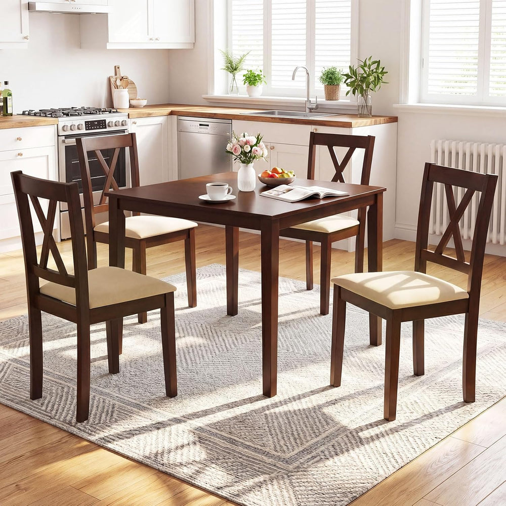 Giantex Dining Table for 4, 35.5" Square Kitchen Table with Solid Rubber...