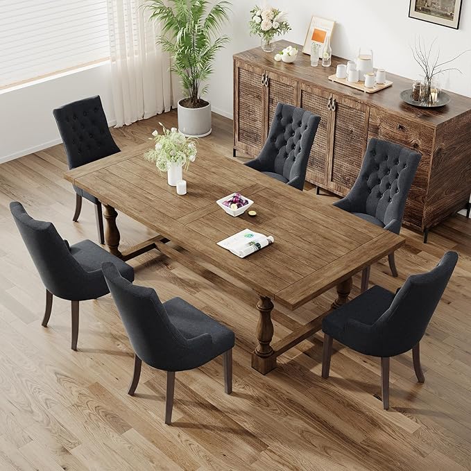 COLAMY Wingback Upholstered Dining Chairs Set of 6, Fabric Side Dining Room Chairs with Tufted Button, Living Room Chairs for Home Kitchen Resturant- Black