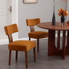 Upholstered Dining Chairs Set of 2, Modern Wooden Kitchen Chairs Fabric Side Dining Room Chair Farmhouse Dinner Chair for Kitchen Dining Room, Yellow Brown