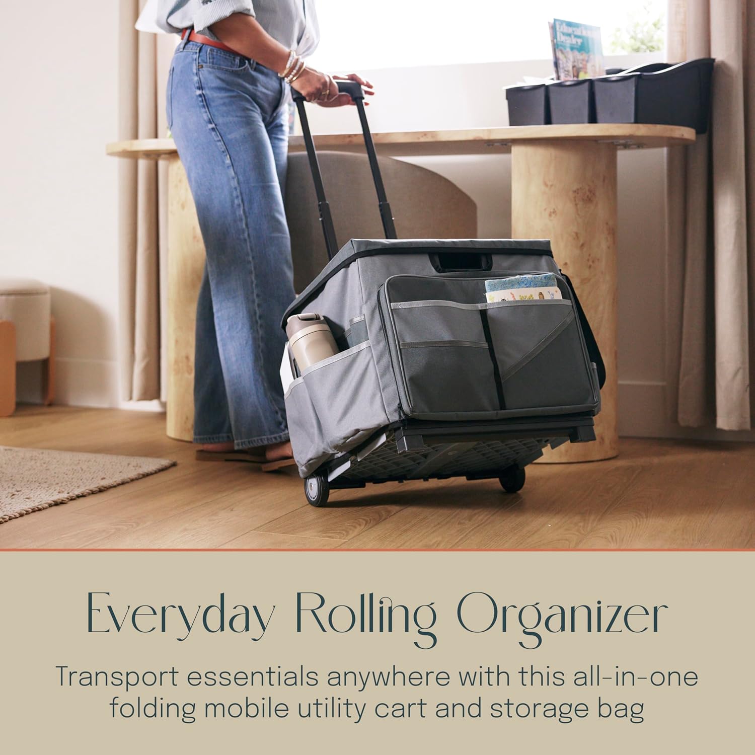 Mobile Utility Cart with Storage Organizer Bag, Rolling Cart, Dark Grey/Grey