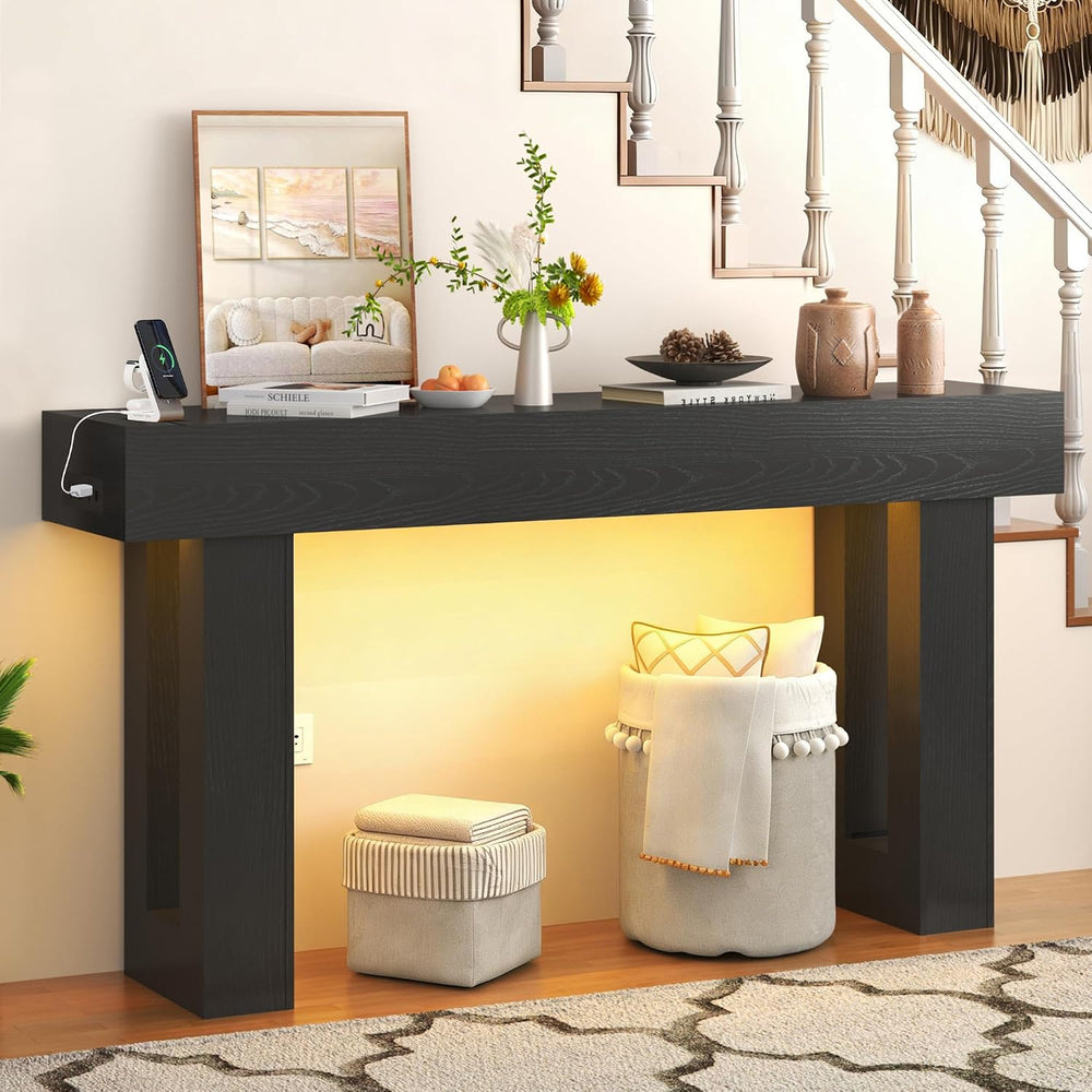 Grepatio Long Console Table with LED Light, 63 Inch Wood Entryway Table with ...