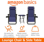 Amazon Basics Outdoor Adjustable Zero Gravity Folding Reclining Lounge Chair with Cup Holder, Headrest Pillow, Detachable Side Table, Weather Resistant, Set of 2, Blue