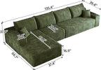 135" Oversized Compressed Sectional Sofa - 33D High-Density Foam Cloud Couch with Deep Seat - Minimalist 3-Piece Corduroy Upholstered Boneless Modular Lounge Couch | Breathable material, Full Foam, Anti-slip