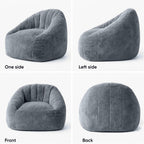 Bean Bag Chair, Shell-Shaped Bean Bag Couch for Adults, Giant Bean Sofa with High-Rebound Memory Foam, Chair with Faux Fur Removable Cover, Big Sofa for Reading, Gaming, Dark Gery
