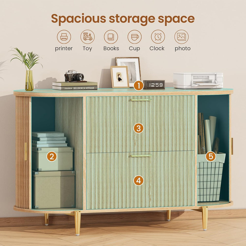 SEDETA Fluted 2 Drawer File Cabinet with 2 Sliding Door for Home Office | 39....