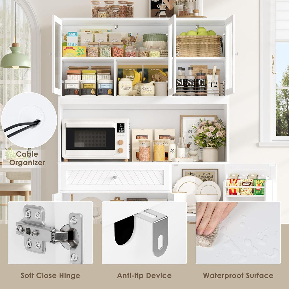 BOTLOG 72” Tall Kitchen Pantry Storage Cabinet, Modern White Kitchen Hutch wi...