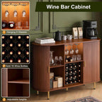 DHH 55" Wine Bar Cabinet with Storage, Fluted Liquor & Coffee Bar Cabinet with Wine Rack and Glass Holder, Buffet Sideboard with LED Lights for Home Kitchen Living Dining Room(Walnut)