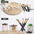 Tbestmax Qtips Holder Bathroom Container, 10 OZ Cotton Ball/Swabs Dispenser, Apothecary Jar Organizer for Storage Brown Wood Lids