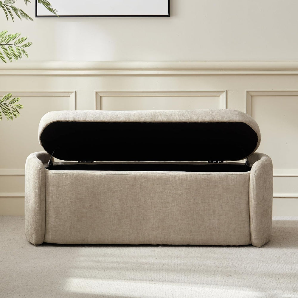 VKNOW Storage Bench, Upholstered Storage Ottoman Bench with Hinge, Khaki | Ot...