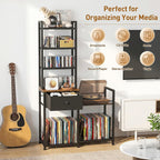 ikkle CD Rack with Drawer, 7-Tier DVD Organizer Shelf with Vinyl Storage | Media Storage Rack for CDs/DVDs, Vinyl Records, Books & Games, Ideal for Living Room & Home Office, 32.1x11.8x57.2 in, Brown