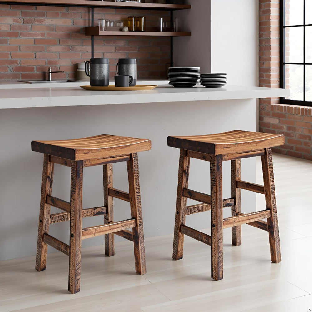 Alaterre Durango Solid Wood Rustic Bar Stool Set of 2, Natural, 26-Inch | Cou...