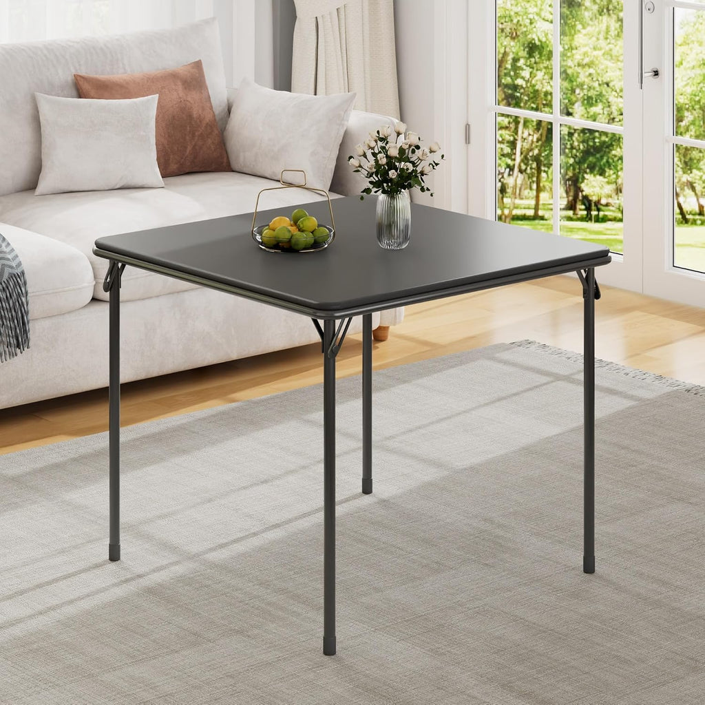 VECELO 5-Piece Folding Card Table Square and Chair Set with Collapsible Legs & Vinyl Upholstery,Portable for Indoor & Outdoor, Black & Dark Grey