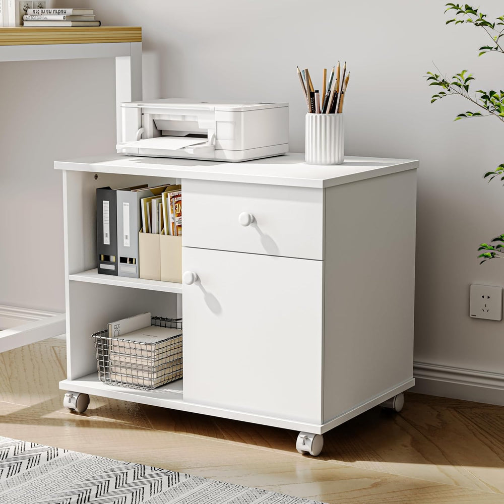 Quikraen Wooden Rolling File Cabinet with Open Shelves & Lockable Door, 2...
