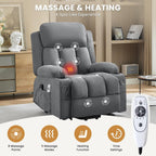 Power Lift Recliner Chair with Heat and Massage | Electric Recliner Sofa, Side Pocket & USB Charge Port, Grey Recliner Chairs for Adults, Easy Remote Control