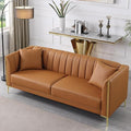 FOTOSOK Leather Couch Sofa, Office Couches 78'' Apartment Faux Leather Sofa with 2 Throw Pillows & Gold Metal Legs, Waterproof 3 Seater Couches for Small Living Room, Affordable Luxury Design