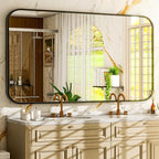 30 x 48 Inch Bathroom Mirror, Rounded Rectangular Vanity Mirror for Wall, Modern Mirror for Room Decor, Black Framed Wall-Mounted Mirrors for Home Decor, Hangs Horizontally or Vertically