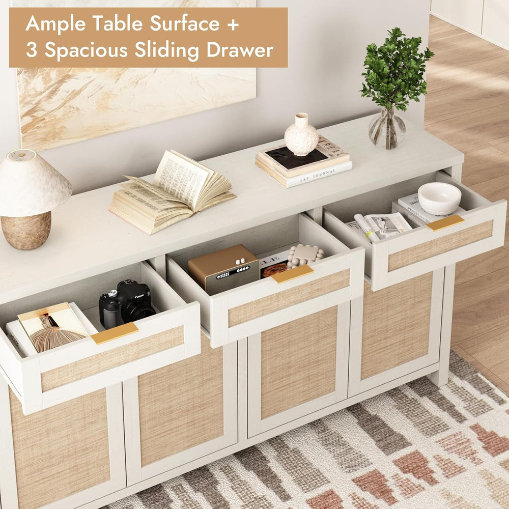 HOKYHOKY Rattan Sideboard Buffet Cabinet, Boho Storage Cabinet with Adjustabl...