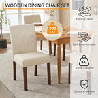 Upholstered Dining Chairs Set of 6, Button Tufted Parsons Chairs with Wood Legs and Padded Seat, Modern Fabric Side Chairs for Dining Room Kitchen Farmhouse Hotel, Beige