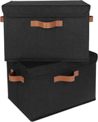 GRANNY SAYS Storage Bins with Lids, Decorative Storage Boxes with PU Handles, Black Storage Bin, Linen Closet Organizer, Shelf Baskets, Fabric Storage Bins for Clothes
