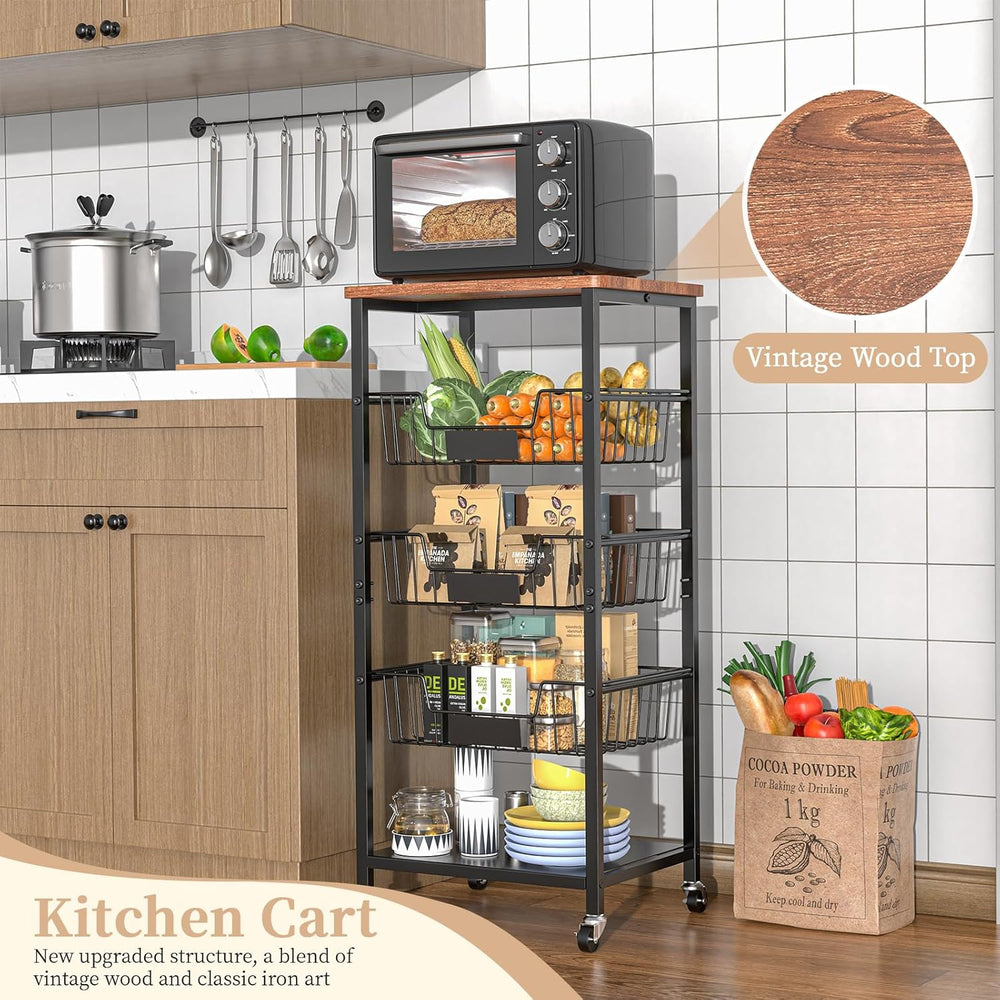 Hastatii Kitchen Storage Cart, Kitchen Basket, 5-Tier Utility Organizer with ...