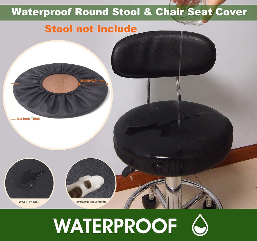 Sigmat 2 Pack Waterproof PU Bar Stool Cover Anti-Slip Round Seat Cover 19.5 I...