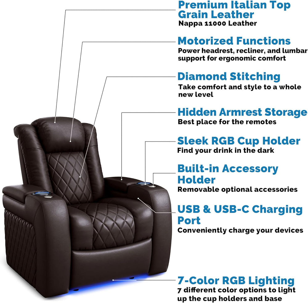 Valencia Tuscany Home Theater Seat - Nappa Leather Power Recliner with Cool G...