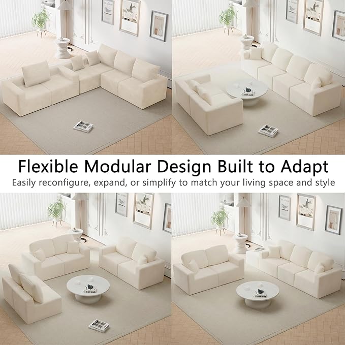 Homall Sectional Couches for Living Room, Modern Boneless Couch with Deep Seat, Upholstered Cloud Sofa, No Assembly Required (Beige, Oversized Sofa)