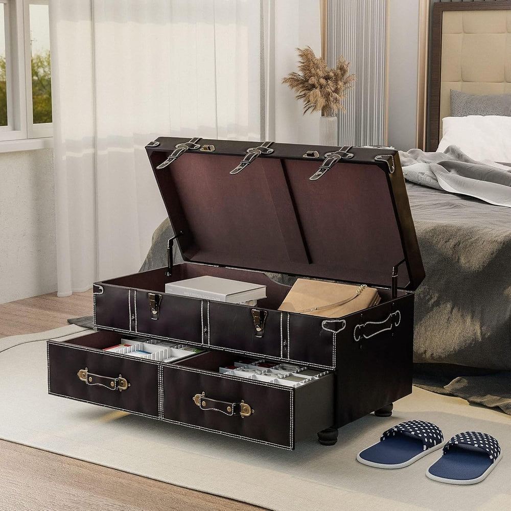COZAYH Vintage Storage Bench Upholstered Mid-Century Storage Ottoman Bed Benc...