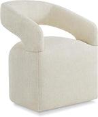 Upholstered Dining Chairs with Casters, Modern Barrel Side Armchair with Rollers for Dining Room, Bedroom, Kitchen, Reading Room, Cream Beige, Set of 1