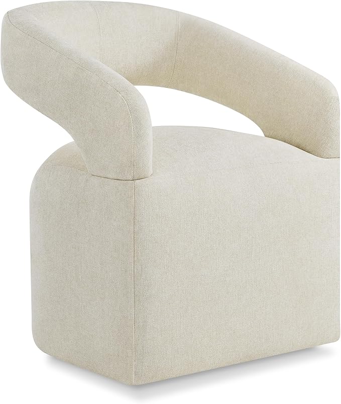 Upholstered Dining Chairs with Casters, Modern Barrel Side Armchair with Rollers for Dining Room, Bedroom, Kitchen, Reading Room, Cream Beige, Set of 1