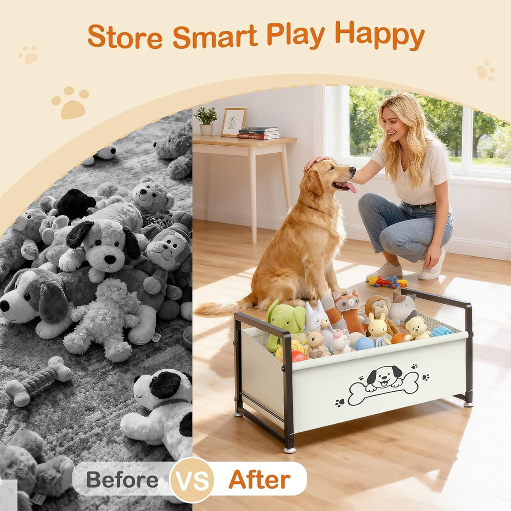 Dog Toy Basket, Toy Box for Dogs, Metal Frame Oxford Fabric Pet Storage Organizer for Living Room