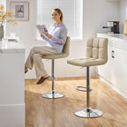 Yaheetech Bar Stools Set of 2, Adjustable PU Leather Swivel Barstools, Modern Counter Stools with Back and Footrest for Bar, Kitchen, Dining Room, Khaki