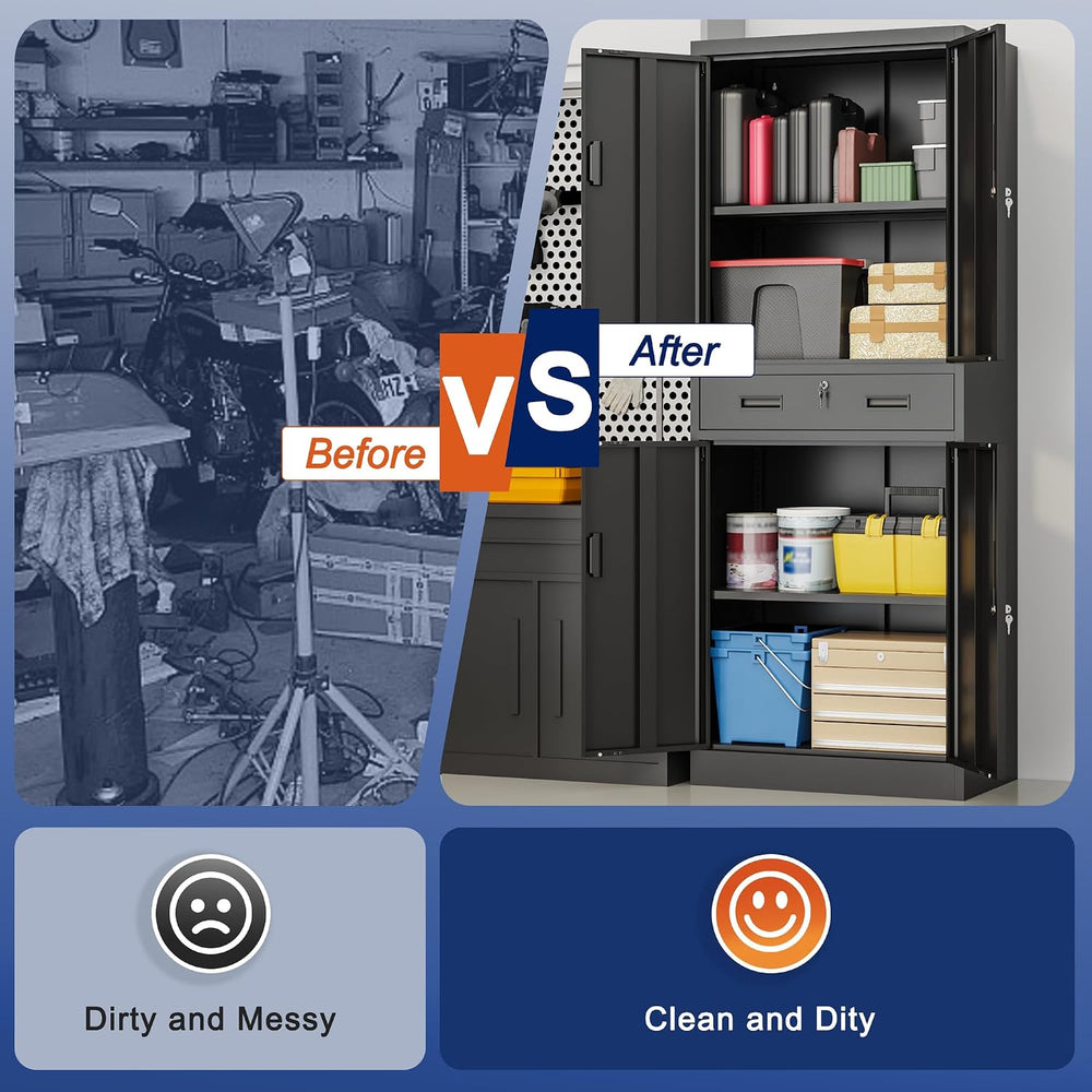 BESFUR Metal Garage Storage Cabinet with a Drawer Locking Doors and 2 Adjusta...