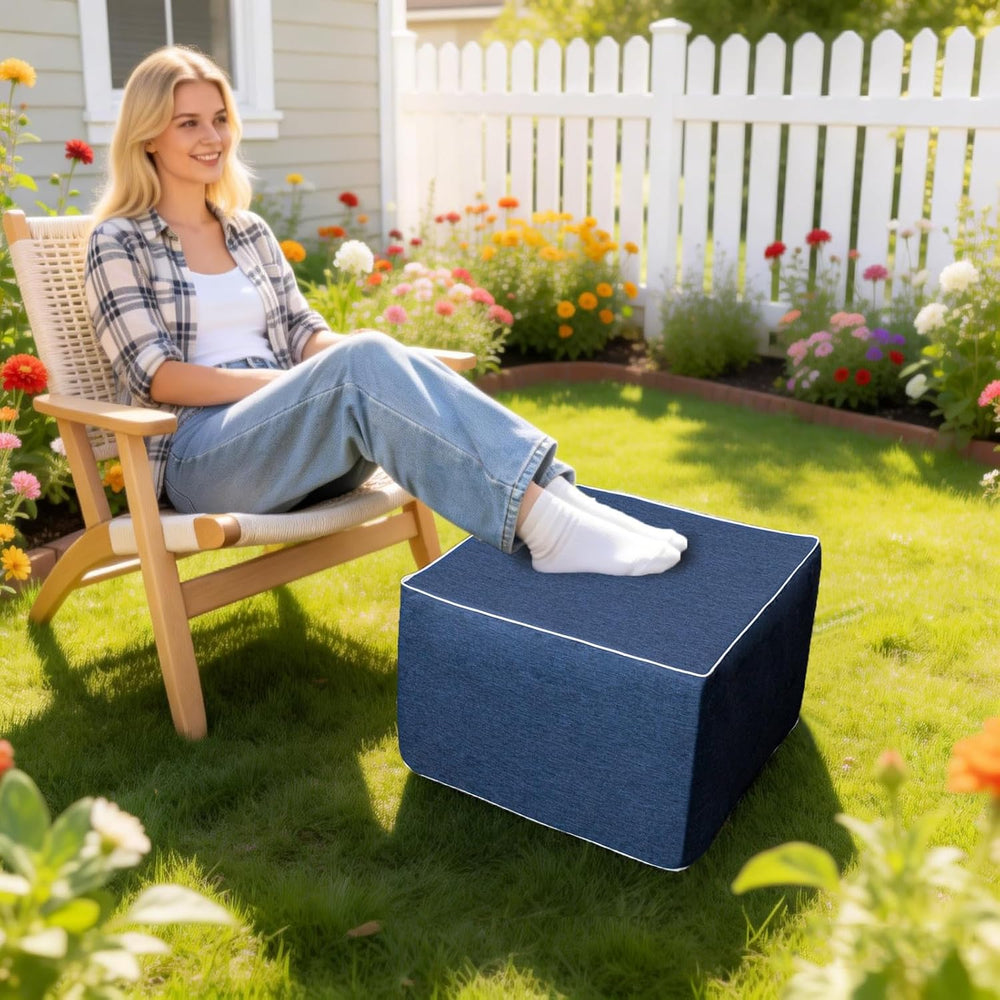 20x14 In Outdoor Square Ottoman – Lightweight Patio Ottoman Footrest with Hig...