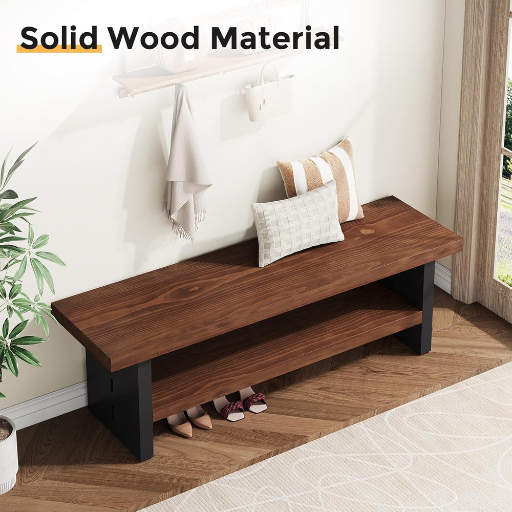 47" Solid Wood Entryway Bench with Shoe Storage, 2-Tier Modern Farmhouse...