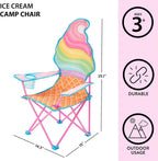 Heritage Kids Ice Cream-Themed Figural Folding Camp Chair,Lightweight Portable Chair with Carry Bag & Cup Holder,Kids Outdoor/Indoor Seating for Ages 6+,14"x14"x26"