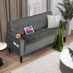 AILEEKISS 62" Loveseat Couches Upholstered Fabric Linen Love Seat Sofas Couch with 2 USB, Cup Holders, Side Pocket, Modern Tufted Sofa for Living Room, Office, Bedroom, Apartment (2-Seat, Dark Grey)