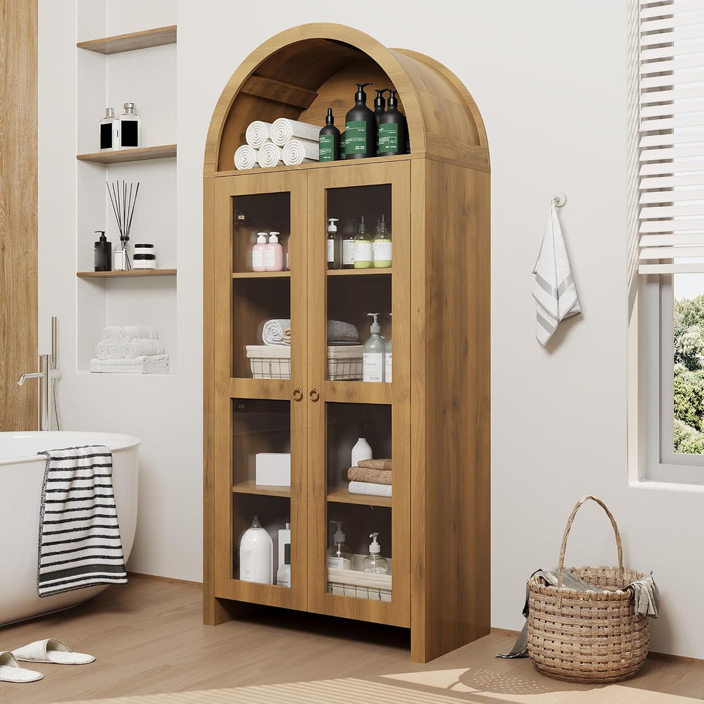 CuisinSmart 70" Tall Arched Storage Cabinet with 2 Acrylic Doors, Wooden...