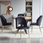 NORDICANA Modern Dining Chair Set of 4, Black Velvet Fabric Upholstered Accent Chairs with Golden Metal Legs, Round Back Side Chairs for Kitchen Living Room Bedroom