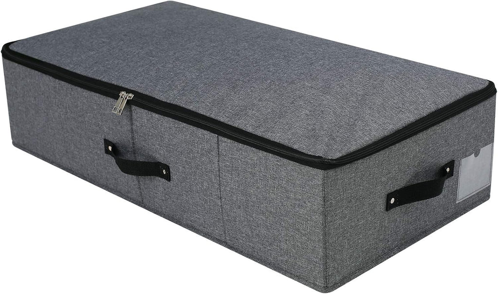 AMJ 29.5"*15"*7", Rigid Under Bed Garment Storage Bins, Folding & Washable, Soft Zip Lid, Black Gray
