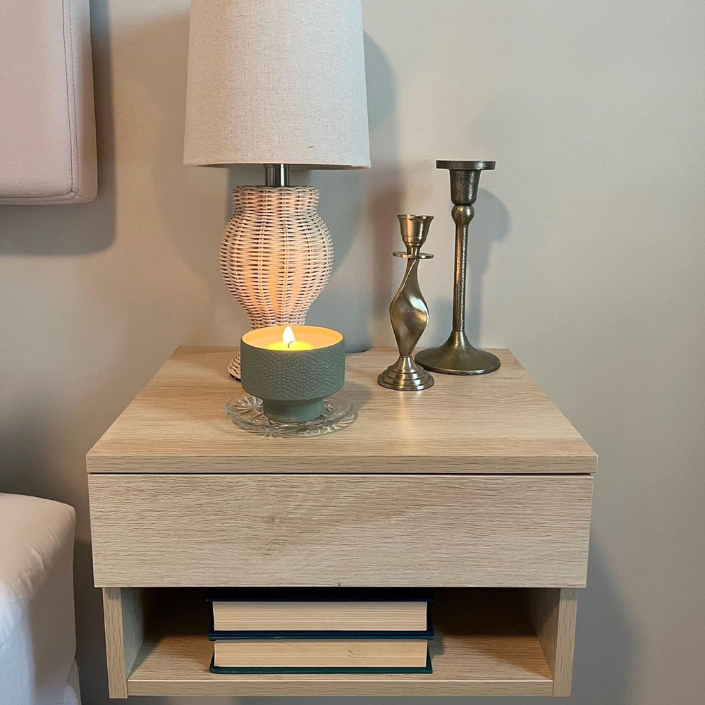 Nathan James Jackson Wall Mounted Floating Bedroom Nightstand with Storage Dr...