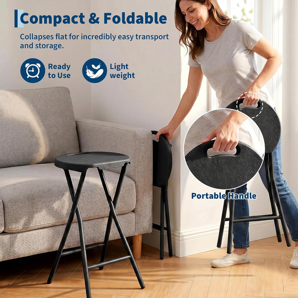 Garvee Folding Stool with Handle 24 Inch Tall 400lbs Capacity, 1 Pcs Black