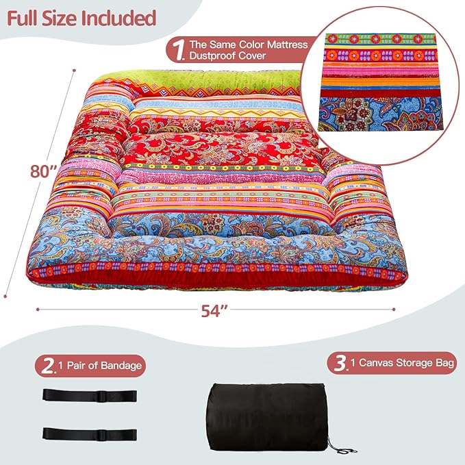 MAXYOYO Japanese Floor Mattress Futon Mattress, 4" Thicken Tatami Mat Sleeping Pad Foldable Roll Up Mat Boys Girls Dormitory Pad Kids Floor Lounger Pillow Bed, Charcoal Grey, Queen Size